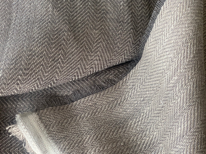 116" Wide - Steel Grey & Flax Irregular Herringbone Linen (Made in Belgium)