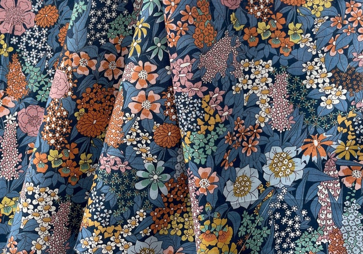 Ciara Slate Blue & Apricot Liberty of London Tana Cotton Lawn (Made in Italy)