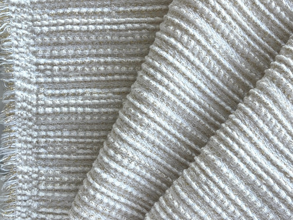 Ethereal Soft Alabaster & Gold Metallic Wool Blend Bouclé (Made in Italy)