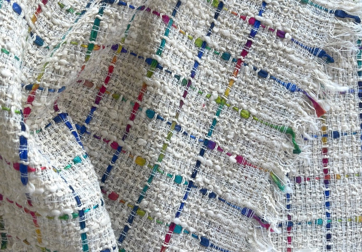 Charming Porcelain Iridescent Rainbow Ribbons Cotton Blend Bouclé (Made in Italy)