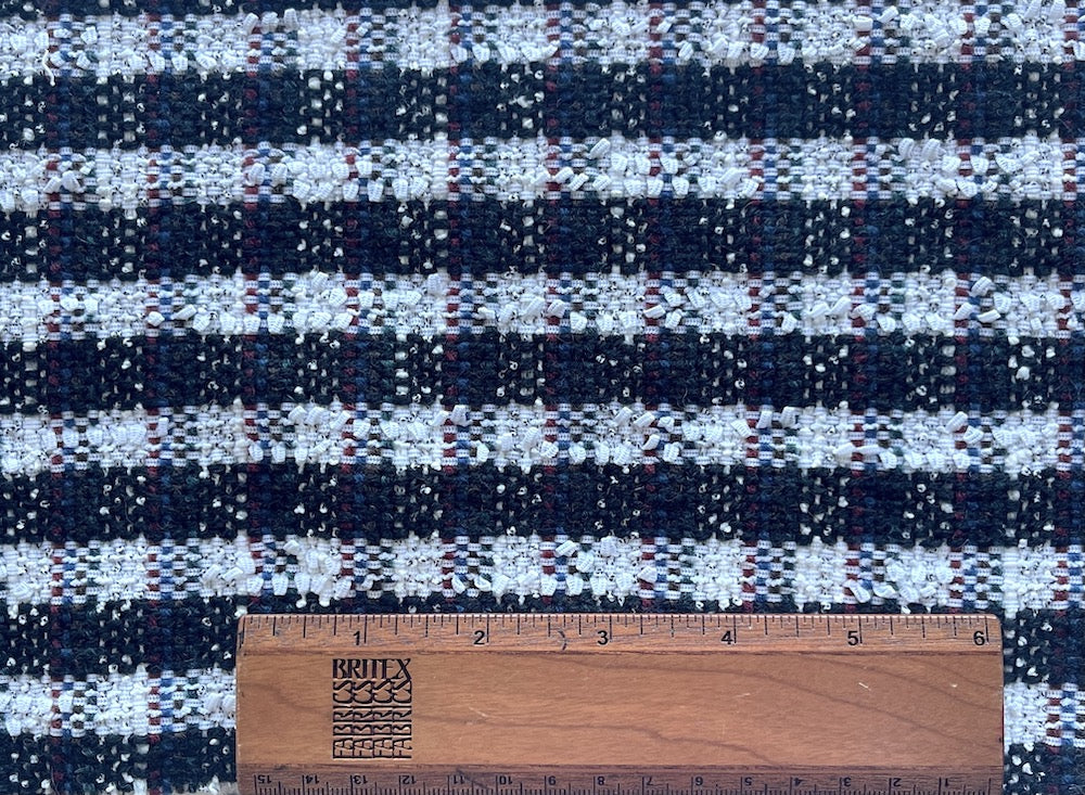 Elegant Obsidian & Bright White Check Wool Blend Bouclé (Made in Italy)