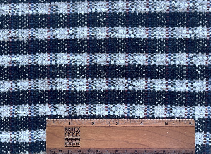 Elegant Obsidian & Bright White Check Wool Blend Bouclé (Made in Italy)