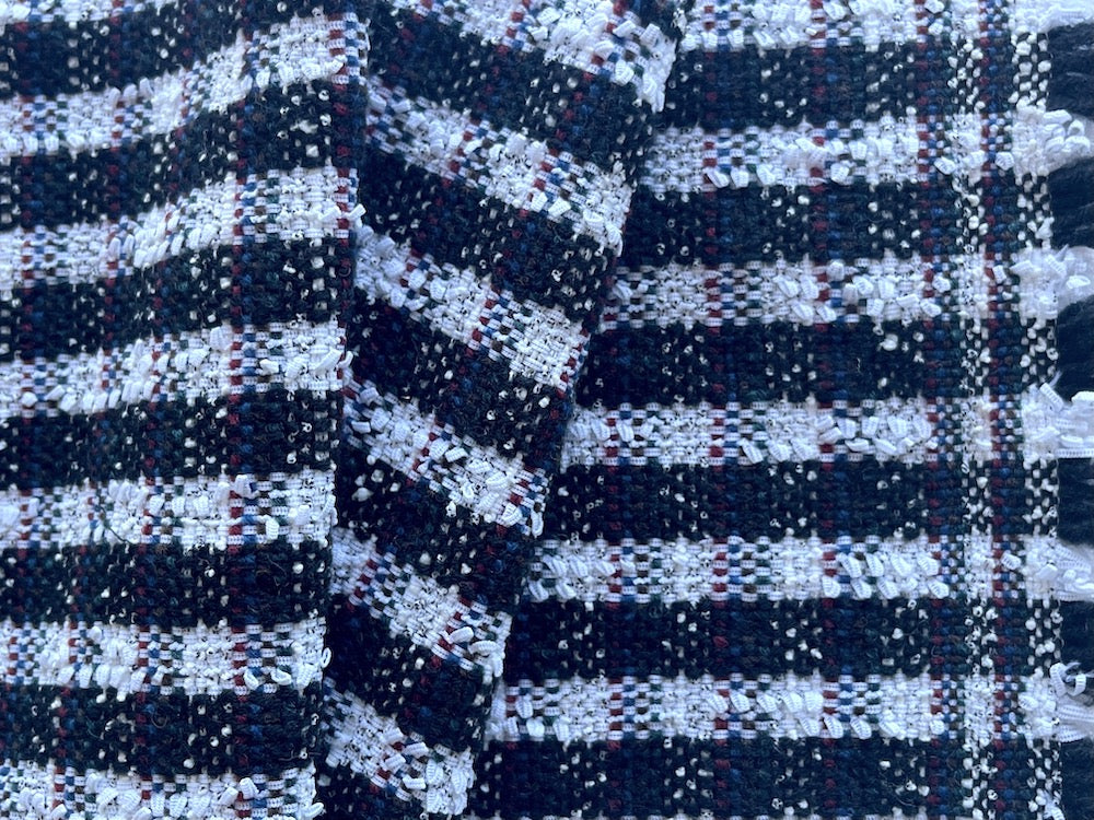 Elegant Obsidian & Bright White Check Wool Blend Bouclé (Made in Italy)