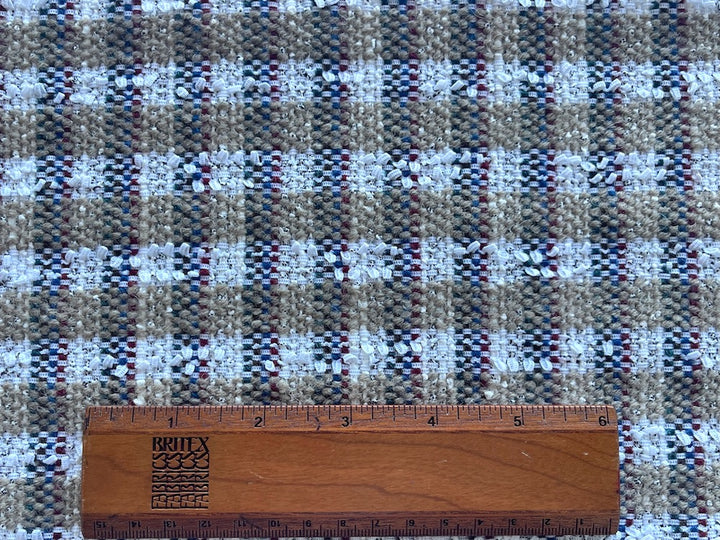 Elegant Fawn & Bright White Check Wool Blend Bouclé (Made in Italy)