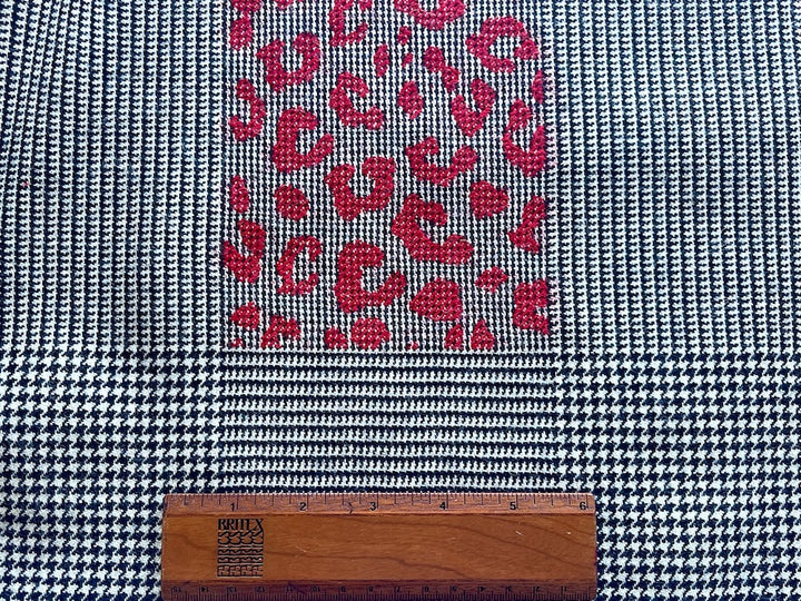 Obsidian & Cloud Hounds-Tooth with Carmine Leopard Spots Wool "Patchwork" (Made in Italy)