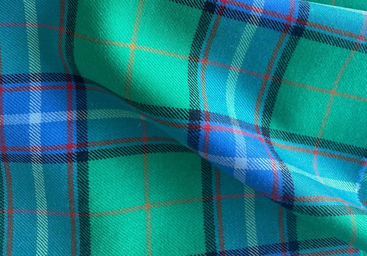 Smooth Sea Green, Bright Denim & Black Virgin Wool Tartan (Made in Italy)