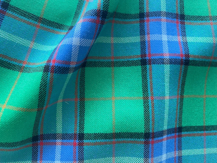 Smooth Sea Green, Bright Denim & Black Virgin Wool Tartan (Made in Italy)