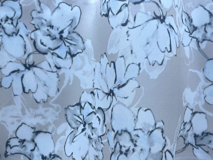 Semi-Sheer Palest Ice & Pearly Grey Delicate Blooms on Toasted Sand Silk Gazaar  (Made in Italy)