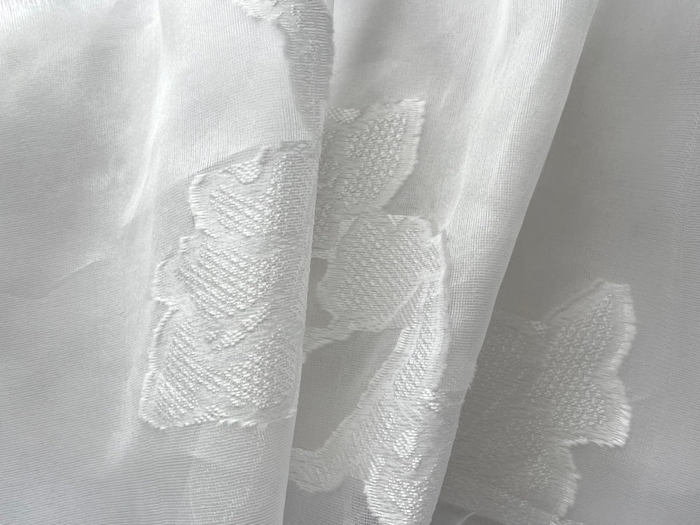 Sheer Embroidered Ethereal Roses on Pale Powdered Ivory Silk Organza (Made in Italy)