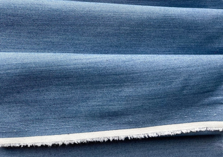 11 Oz  Shot Washed Denim Blue Stretch Cotton Denim (Made in Italy)
