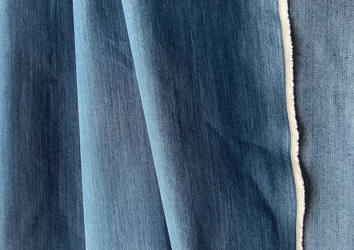 Mid-Weight Classic Bell-Bottom Blue Stretch Cotton Denim (Made in Italy)