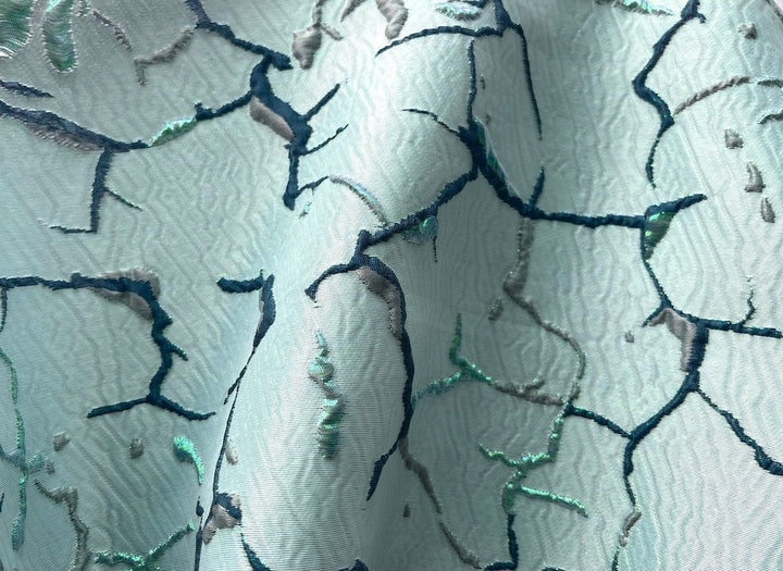 Iridescent Wintergreen, Aqua & Peacock Branches & Twigs Polyester Blend Brocade (Made in Italy)