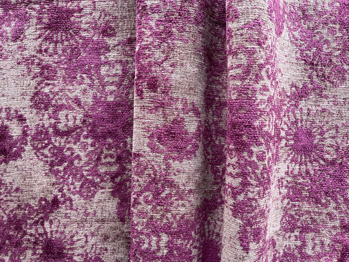 Sophisticated Boho Floral Red-Violet Rayon Blend Chenille Velvet (Made in Turkey)