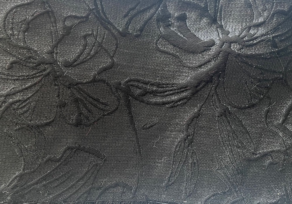 Mid-Weight Metallic Ebony Embossed Lilies Polyester Blend Brocade (Made in Italy)