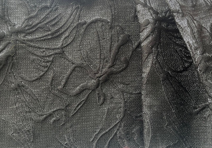 Mid-Weight Metallic Ebony Embossed Lilies Polyester Blend Brocade (Made in Italy)