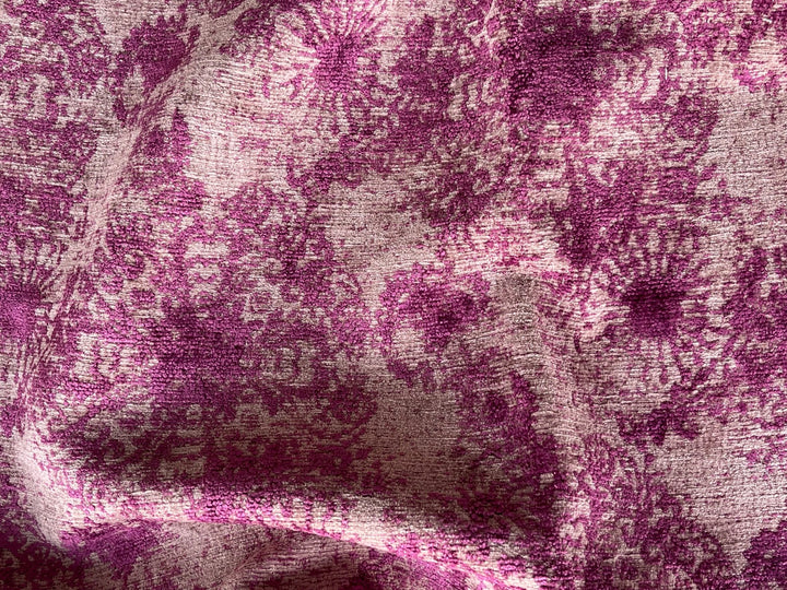 Sophisticated Boho Floral Red-Violet Rayon Blend Chenille Velvet (Made in Turkey)