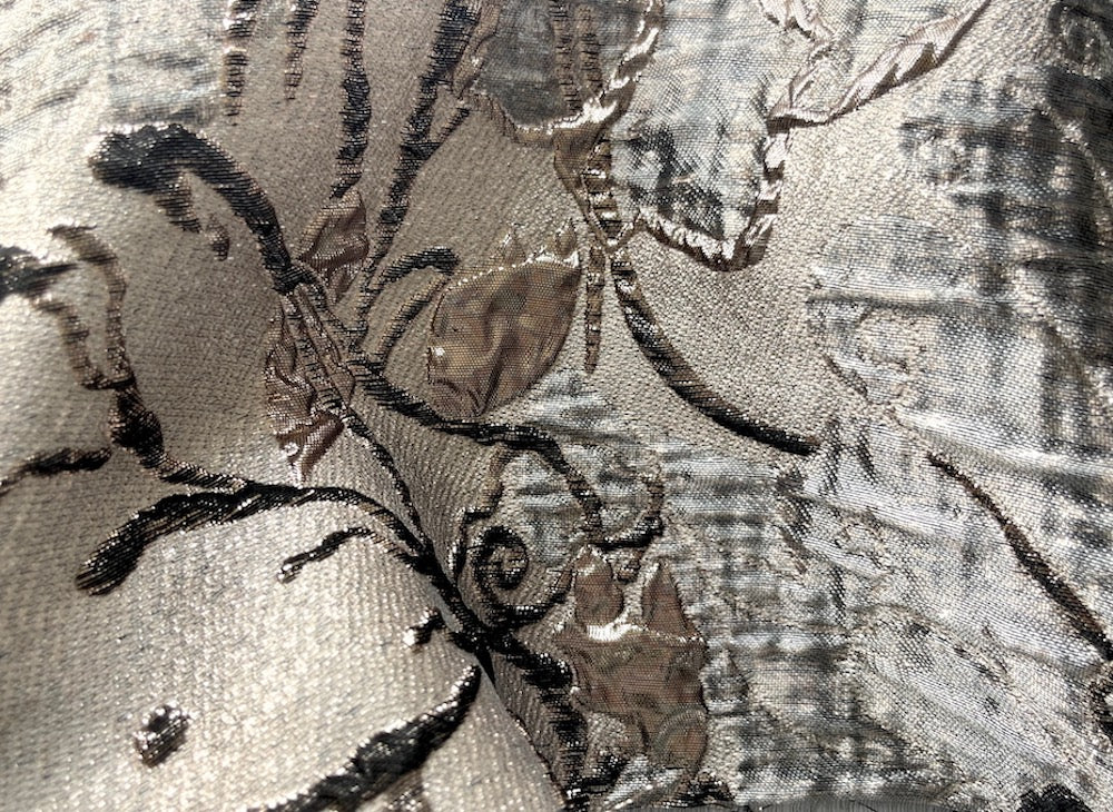 Embossed Mixed Silver & Gold Metallic Embossed Floral Polyester Blend Brocade (Made in Italy)