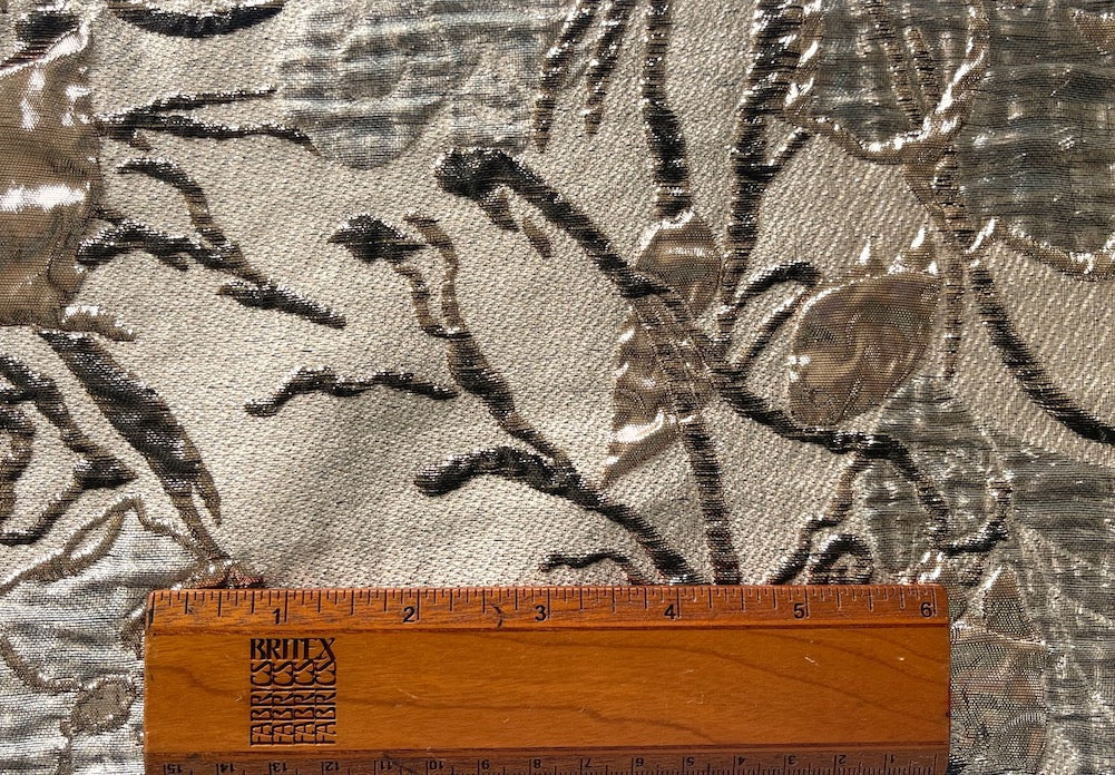 Embossed Mixed Silver & Gold Metallic Embossed Floral Polyester Blend Brocade (Made in Italy)