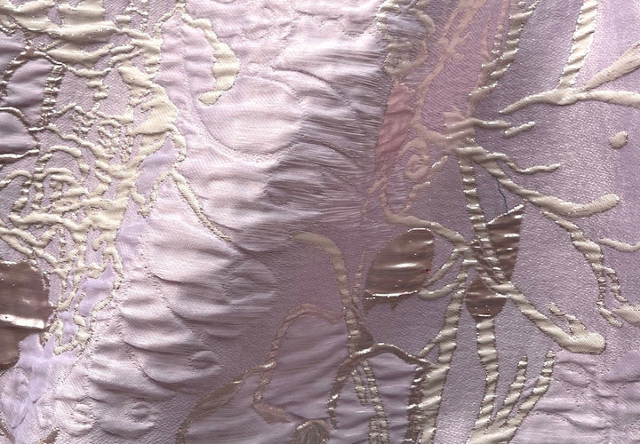 Embossed Pale Gold Floral on Sweet Lilac Mist Cloqué Polyester Brocade (Made in Italy)