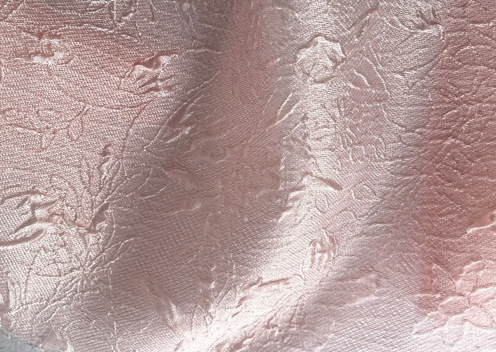 Embossed Romantic Metallic Blushing Pink Floral Cloqué Polyester Brocade (Made in Italy)