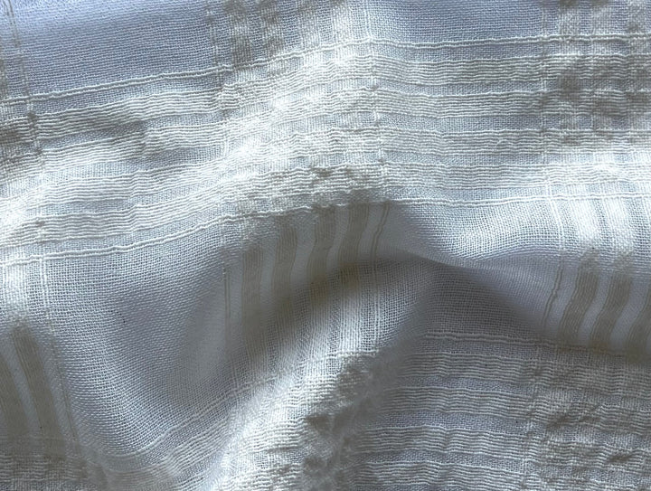 Semi-Sheer Ivory Chiffon Woven Plaid Cotton Gauze (Made in Italy)