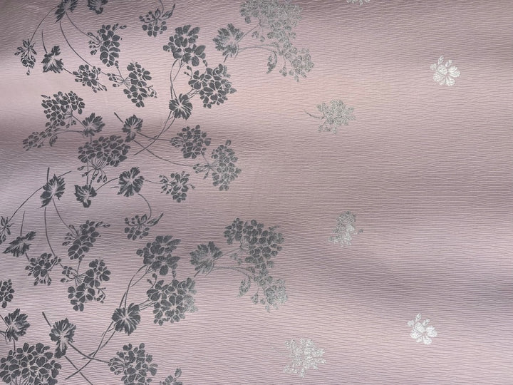 52" Panel - Delicate Ballet Pink & Metallic Silver Pleated Polyester Blend Brocade  (Made in Italy)