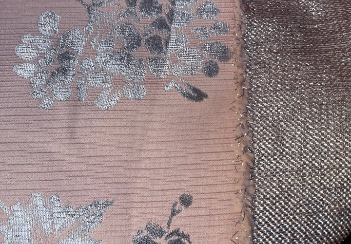52" Panel - Delicate Ballet Pink & Metallic Silver Pleated Polyester Blend Brocade  (Made in Italy)