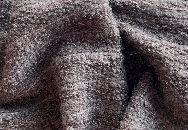 Plush Cocoa Mahogany Silk & Mohair Bouclé Coating (Made in Italy)
