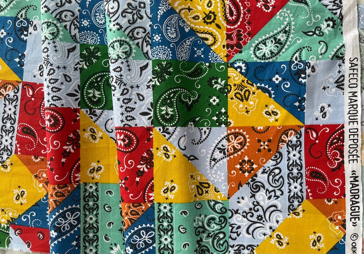 Picnic-Ready Mock Bandana Patchwork Quilting  Cotton (Made in Italy)