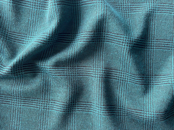 Aqua & Black Glen Plaid Cotton Blend Ponte Double Knit (Made in Italy)
