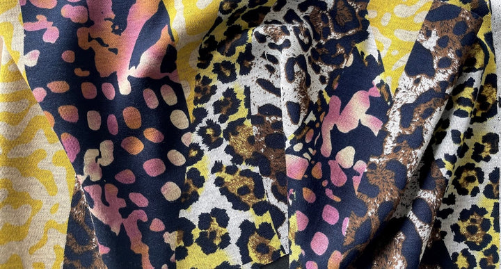 Effervescent Pastiche of Animals & Abstractions Cotton Blend Ponte Double Knit (Made in Italy)