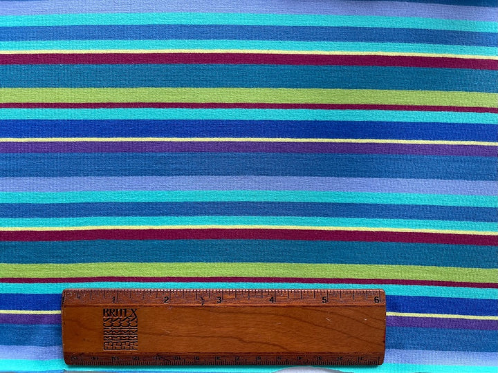 Balmy Sangria & Peacock Stripes Cotton T-Shirt Knit (Made in Italy)