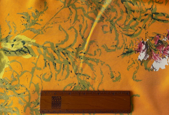 Couture Delicate Lilies on Honeyed Butterscotch Silk Twill (Made in Italy)