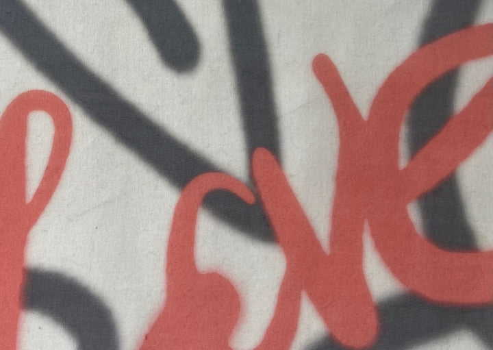 D&G Sheer Vermilion & Onyx Scrawled Hearts N "Love" Silk Organza  (Made in Italy)
