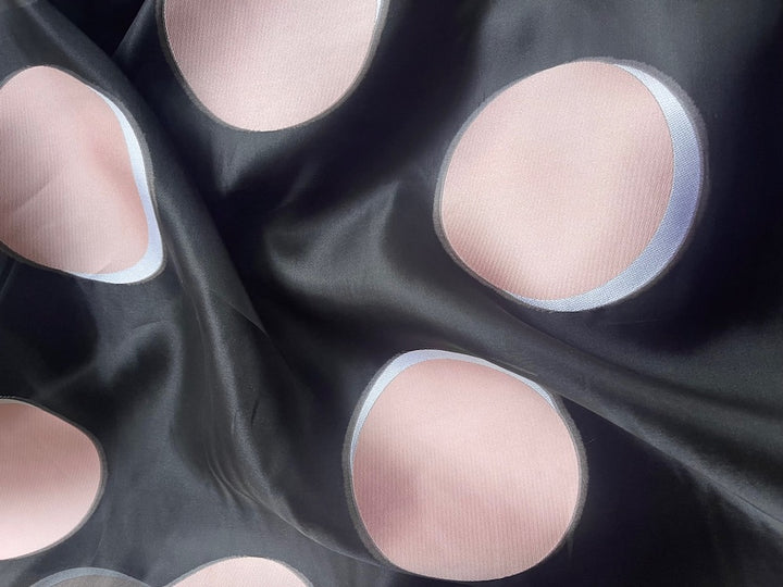 Couture Sheer Shadowbox Pink Lemonade 5.5" Circles on Jet Black Silk Organza  (Made in Italy)