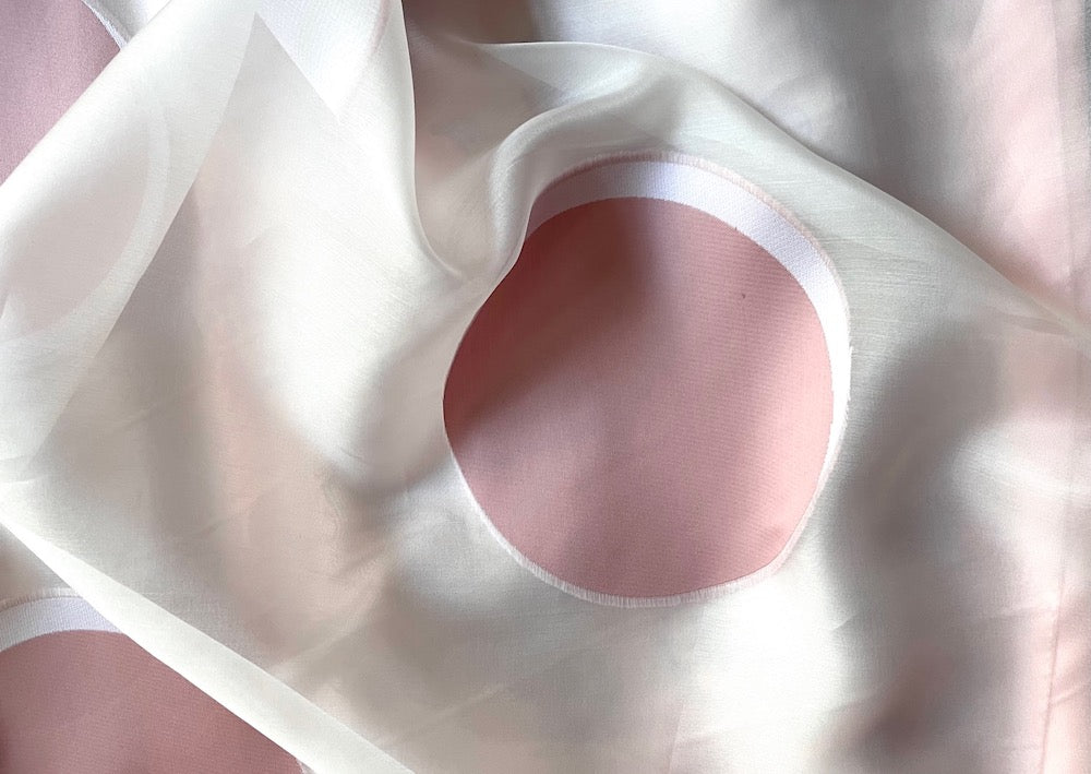 Couture Sheer Shadowbox Pink Lemonade 8" Circles on Marshmallow White Silk Organza  (Made in Italy)