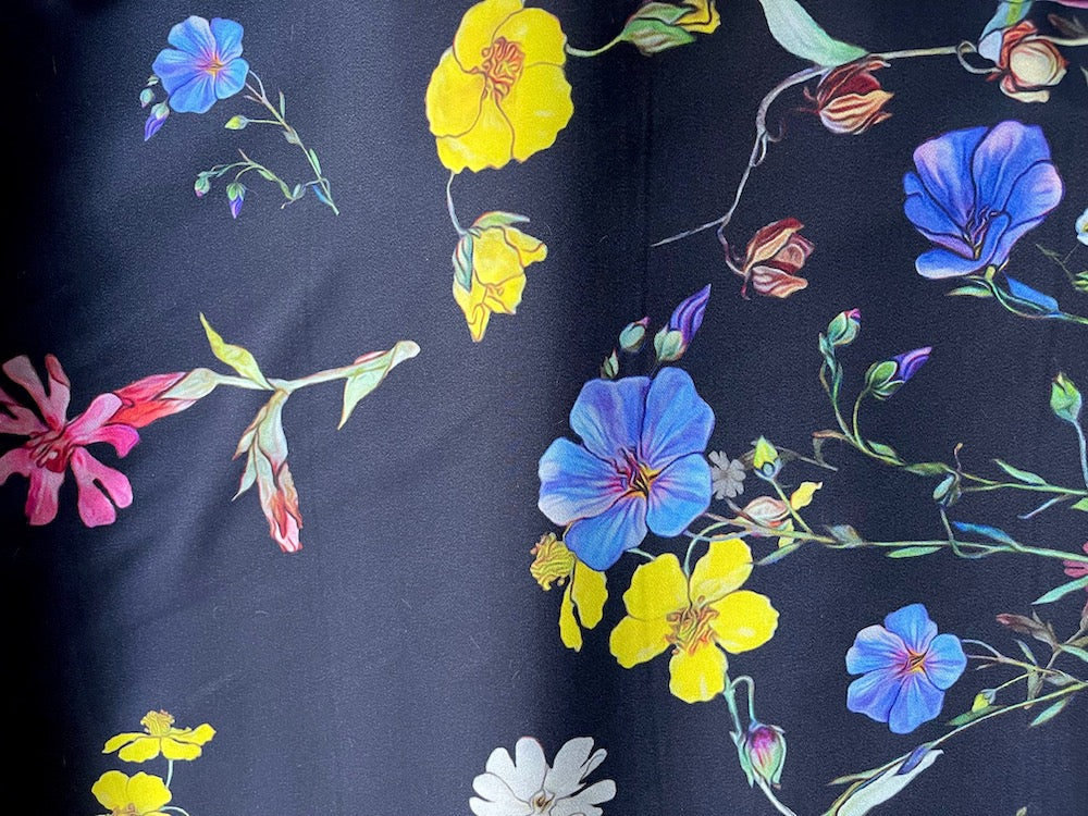 58" Panel -  Glorious Cascading Meadow Wildflowers Matte Silk Crepe De Chine (Made in Italy)