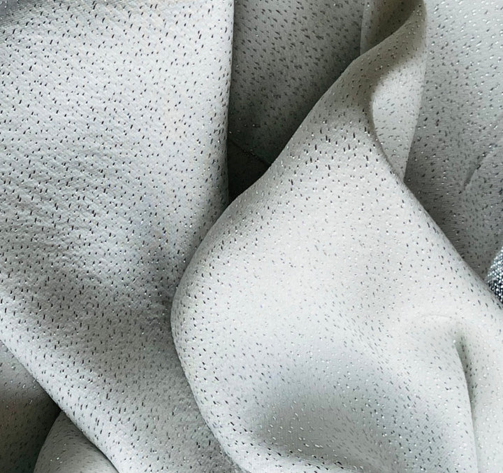 Silver & White Reversible Raindrops Lame Silk Charmeuse (Made in Italy)