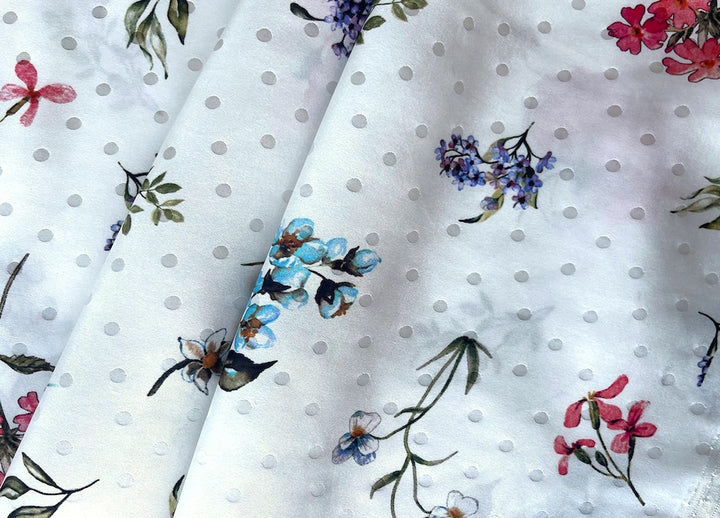 Charming Tumbling Garden Flowers Pale Ivory Matte Silk Satin Jacquard Charmeuse (Made in Italy)