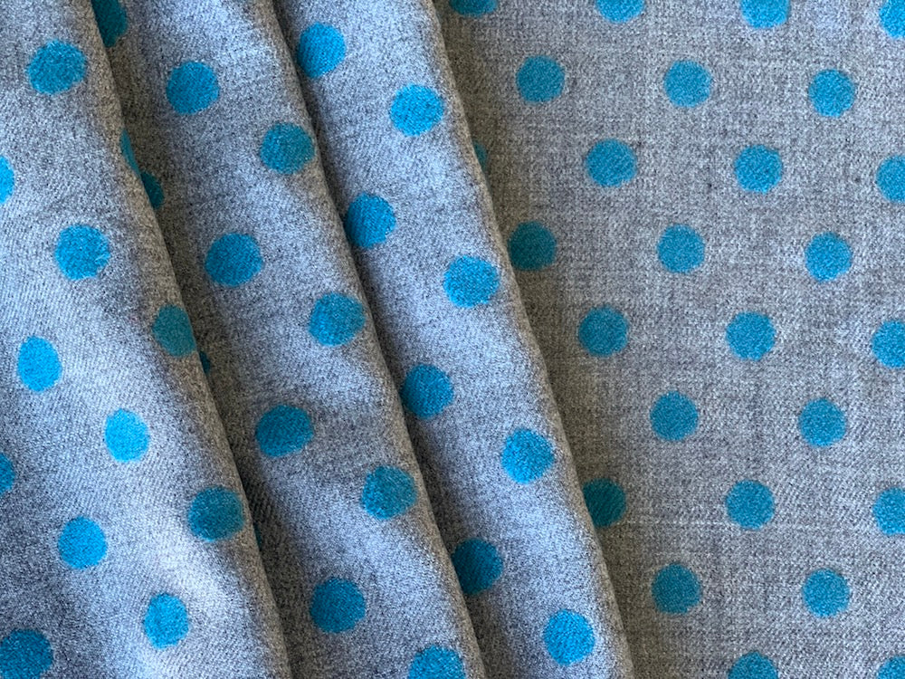 Soft Turquoise Dotted Grey Wool Flannel