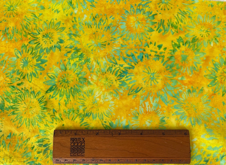 Emerald Sunflowers on Lemon Yellow Cotton Batik (Made in Indonesia)