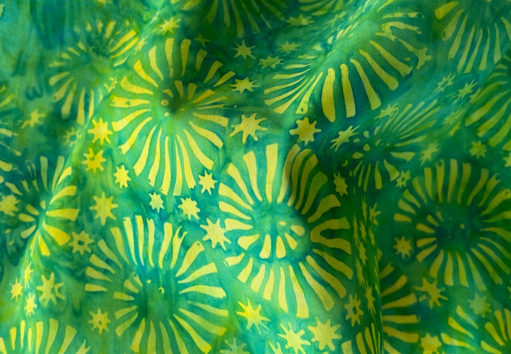 Lemony Spirals & Stars on Jade Cotton Batik (Made in Indonesia)
