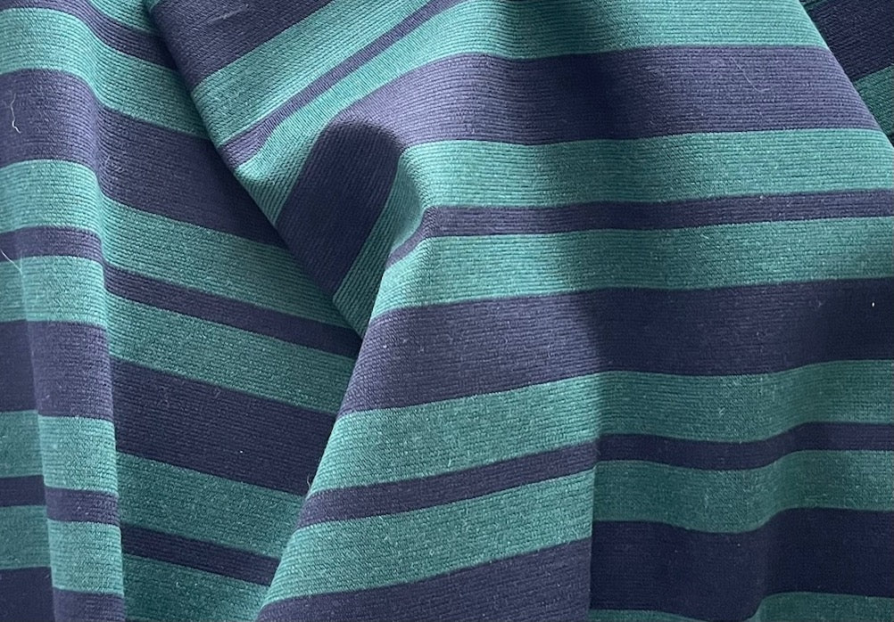 Handsome 1960s-inspired Teal & Navy Striped Wool Ponte Knit (Made in Italy)