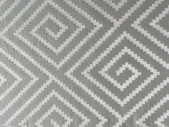 Embroidered White Jagged Maze on Minty Pistachio Cotton Blend