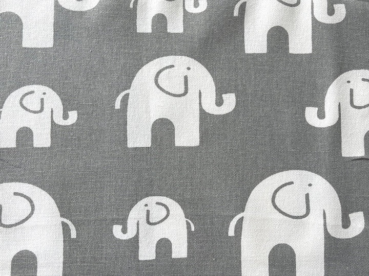 Lighter-Weight White Elephant Herd on Pigeon Grey Cotton Canvas (Made in USA)