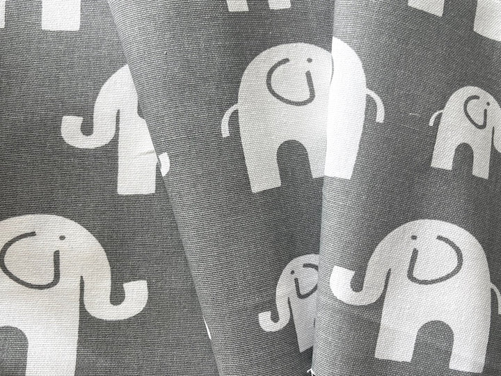 Lighter-Weight White Elephant Herd on Pigeon Grey Cotton Canvas (Made in USA)