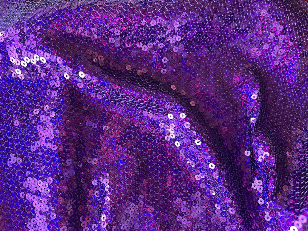 Sparkling Iridescent Fuchsia & Purple Sequined Stretch Polyester