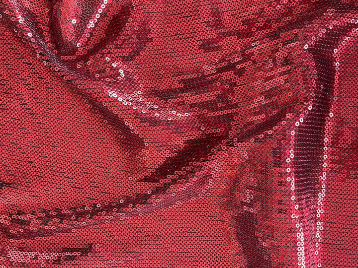 Sparkling Festive Red Sequined Stretch Polyester Mesh