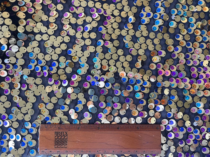 Swishy Gold, Fuchsia & Turquoise Sequined Stretch Polyester Mesh