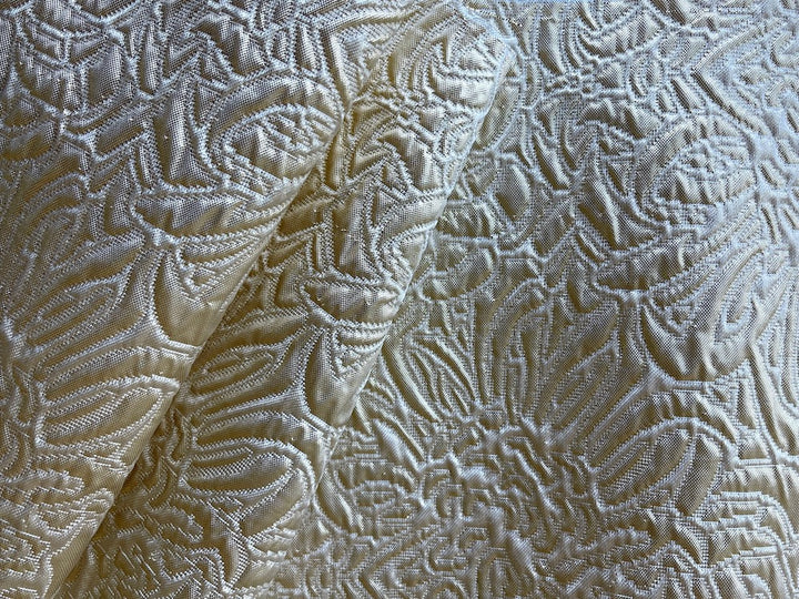 Mid-Weight Swirling Pale Gold & Ivory Floral Polyester Brocade